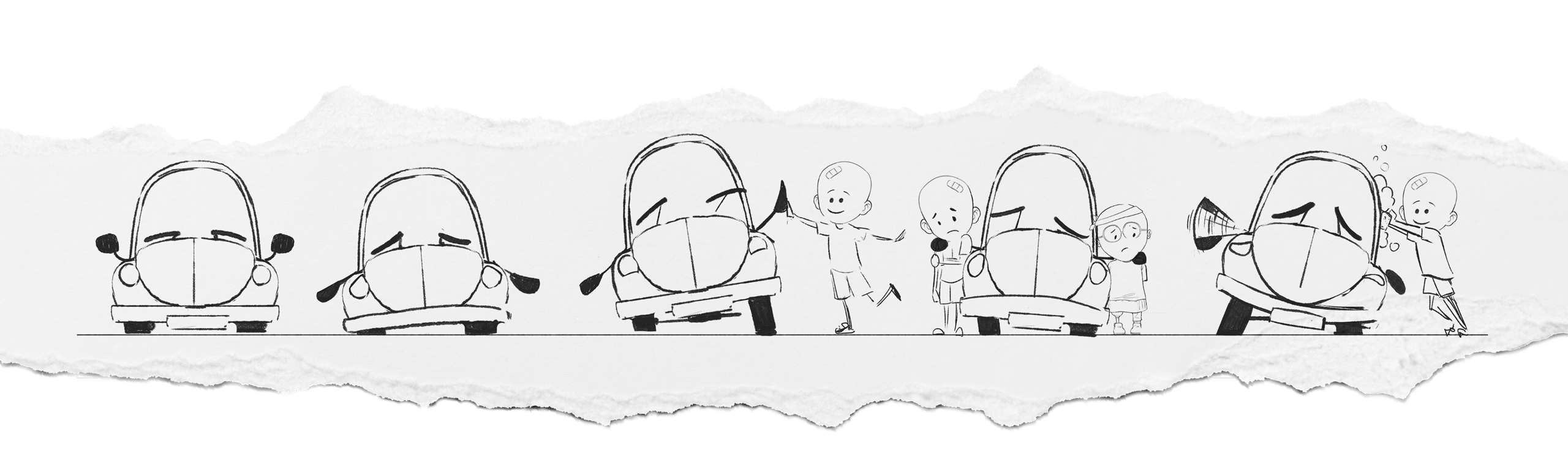 Beetle car illustration with kid